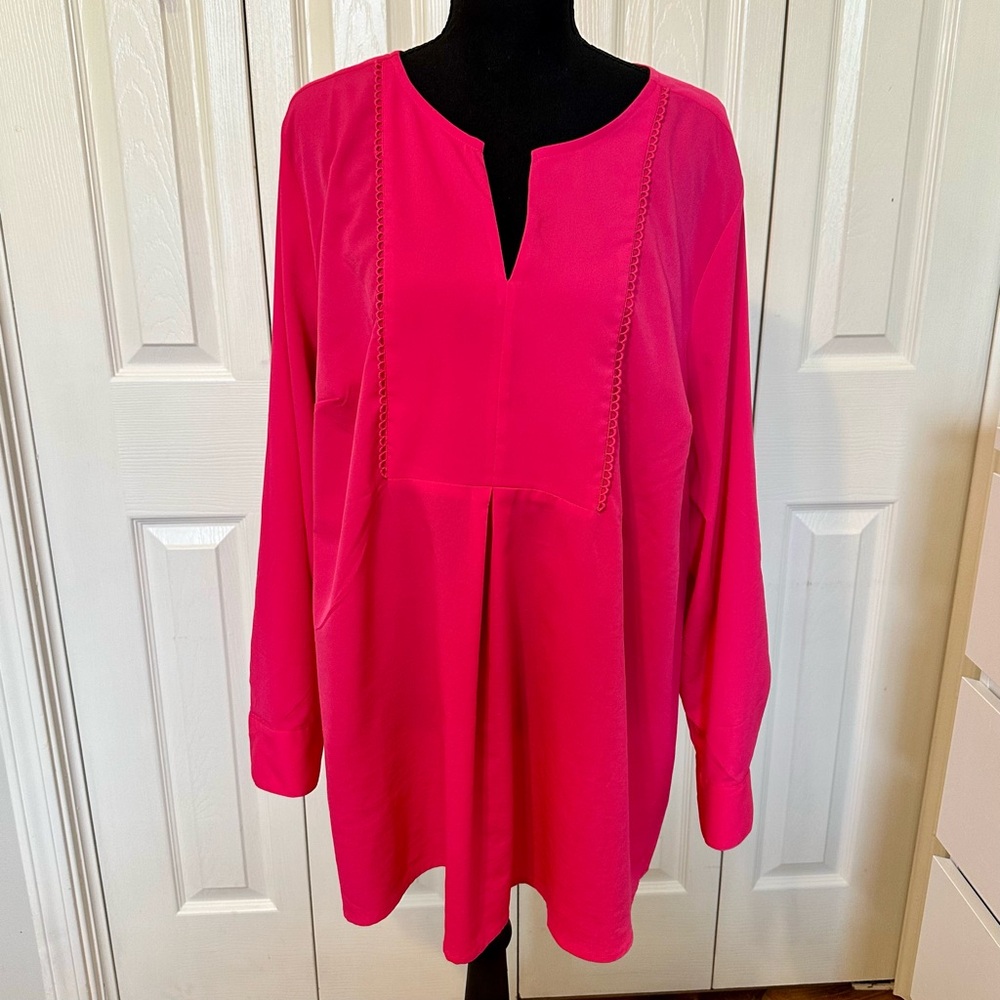 Lane Bryant Hot Pink Split-Neck Long Sleeve Tunic Size 18/20 Plus Size